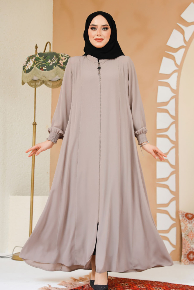 Beige Modest Abaya 45294BEJ - 1