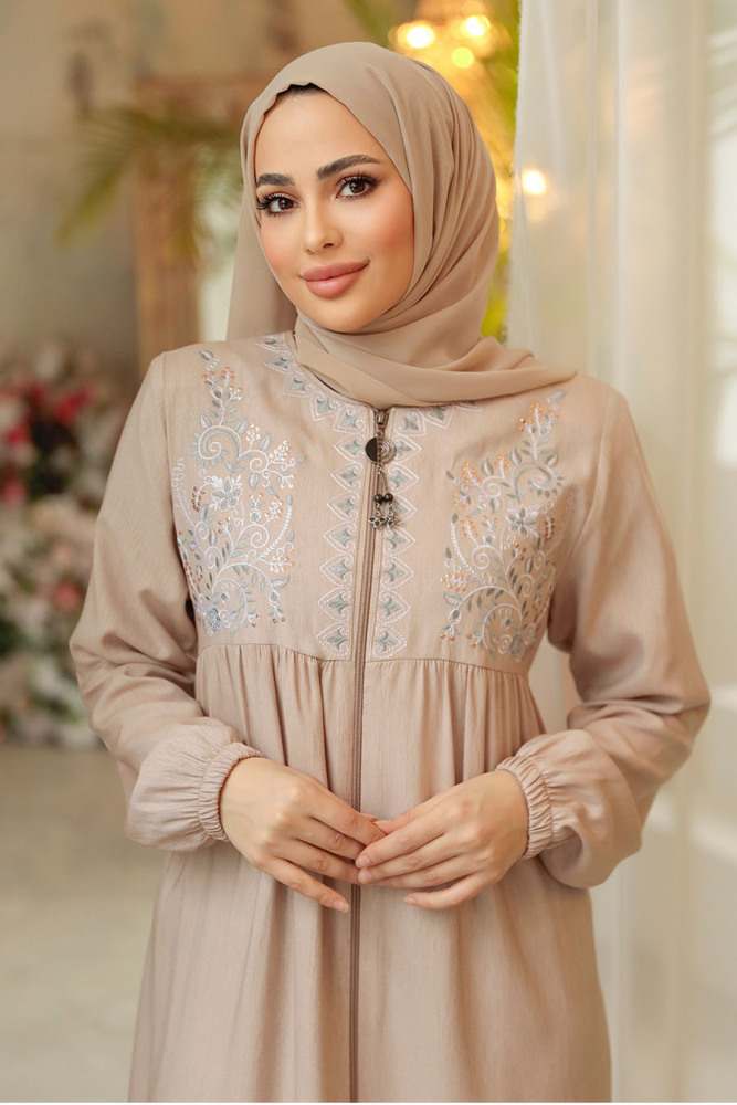Beige Modest Abaya Dubai 45279BEJ - 2