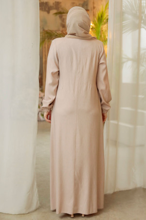 Beige Modest Abaya Dubai 45279BEJ - 4