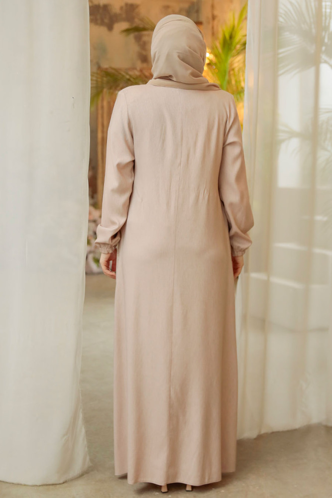 Beige Modest Abaya Dubai 45279BEJ - 4