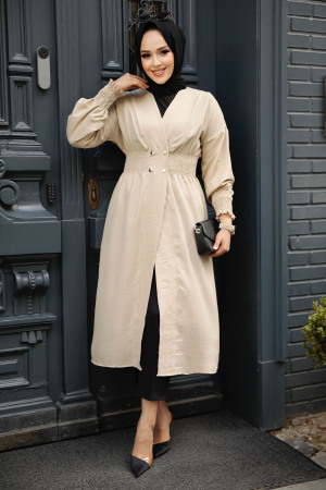 Beige Modest Coat 11872BEJ - 1