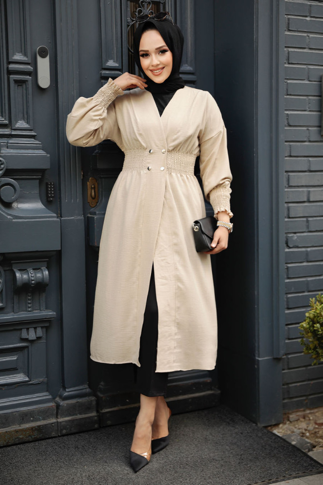 Beige Modest Coat 11872BEJ - 1