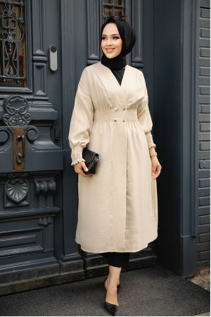 Beige Modest Coat 11872BEJ - 2
