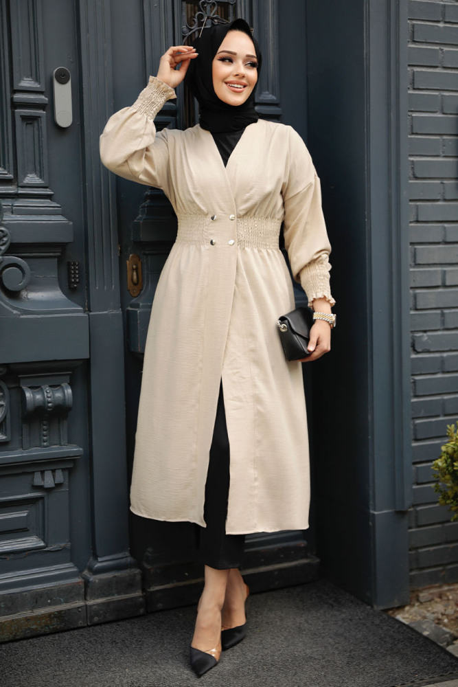 Beige Modest Coat 11872BEJ - 3