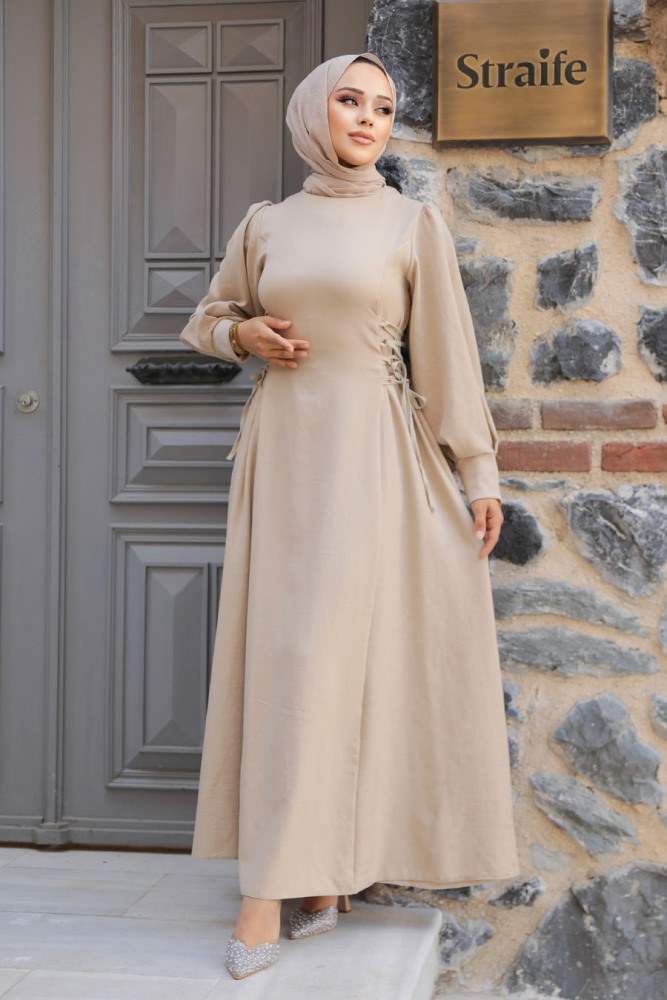 Beige Modest Dress For Women 5962BEJ - 2