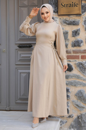 Beige Modest Dress For Women 5962BEJ - 1