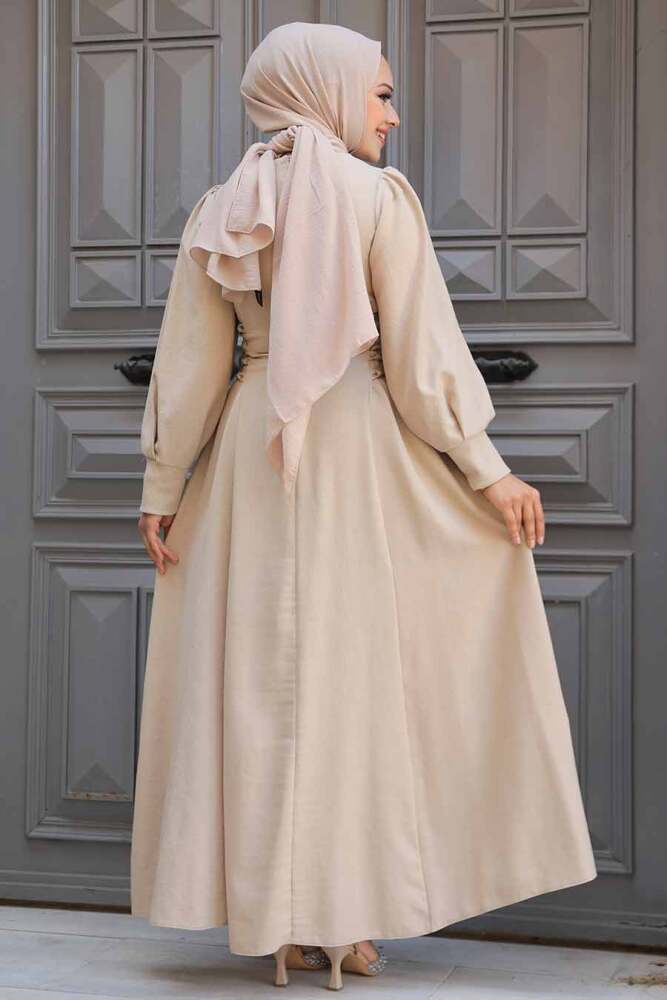 Beige Modest Dress For Women 5962BEJ - 3