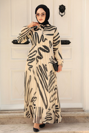 Beige Modest Floral Maxi Dress 503502BEJ - 1