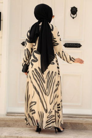 Beige Modest Floral Maxi Dress 503502BEJ - 4