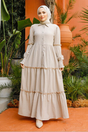 Beige Modest Long Dress 4421BEJ - 1