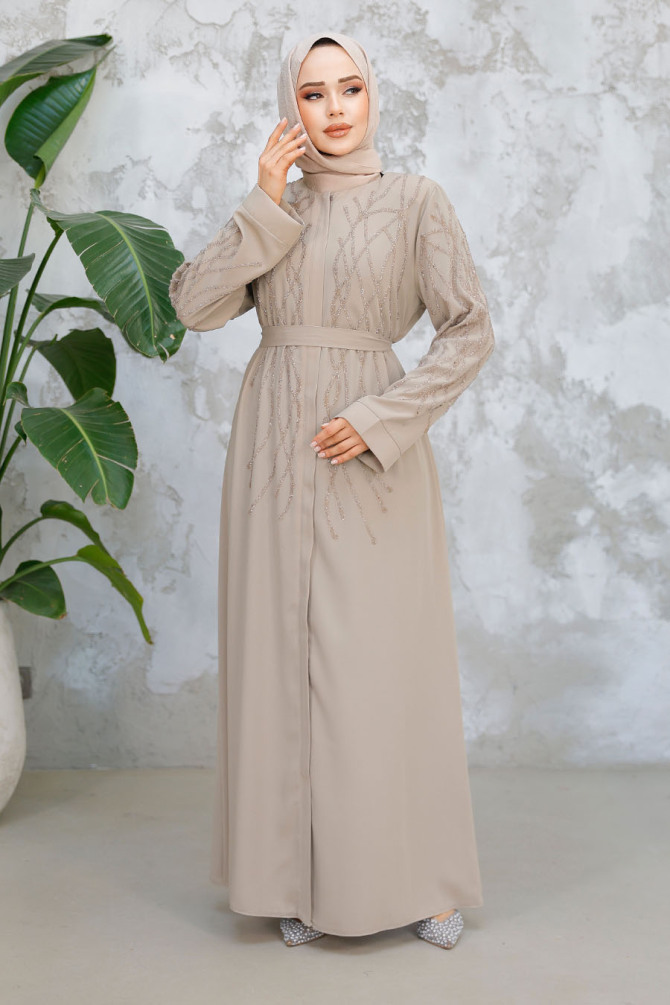 Beige Modest Plus Size Abaya 29102BEJ - 1