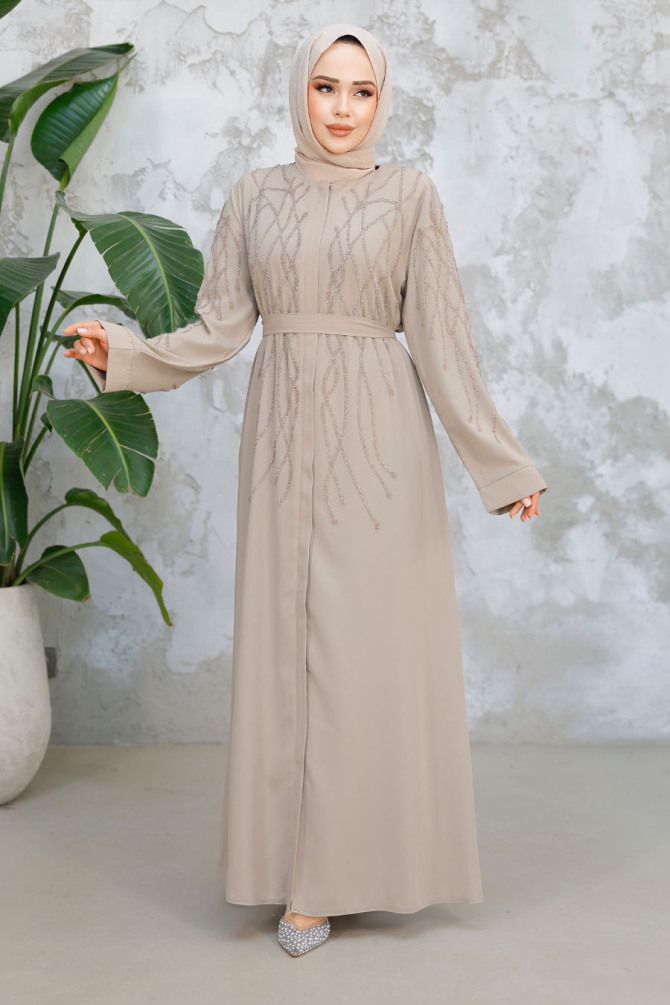 Beige Modest Plus Size Abaya 29102BEJ - 2