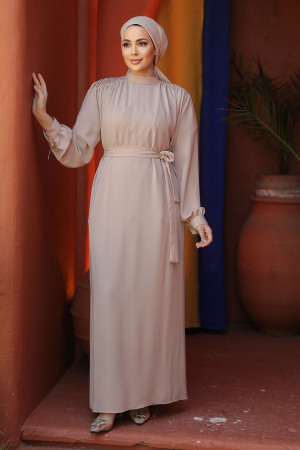 Beige Modest Prom Dress 25681BEJ - 2