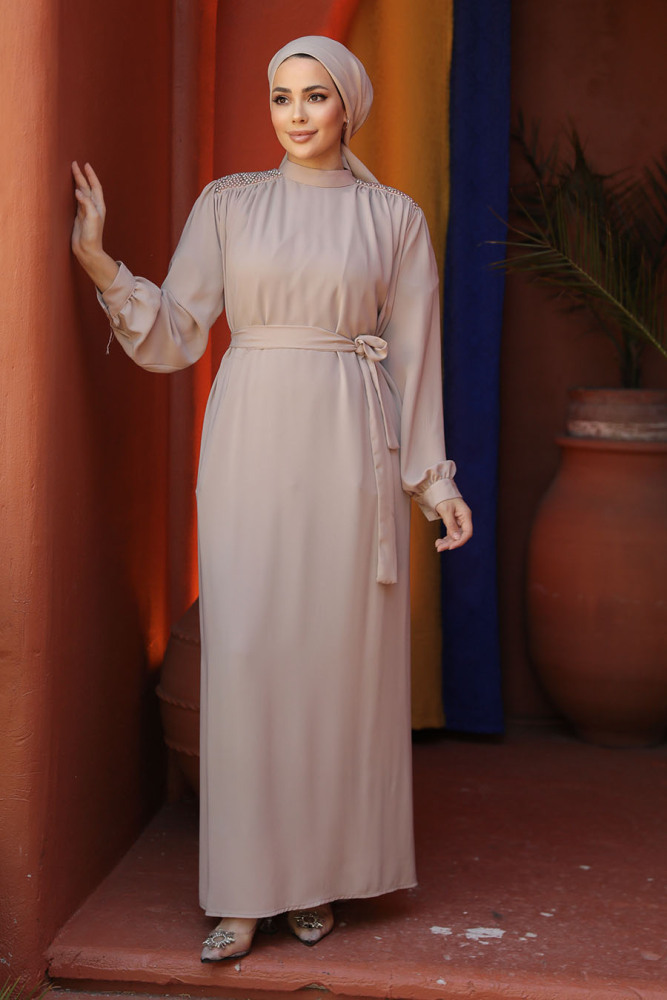 Beige Modest Prom Dress 25681BEJ - 2