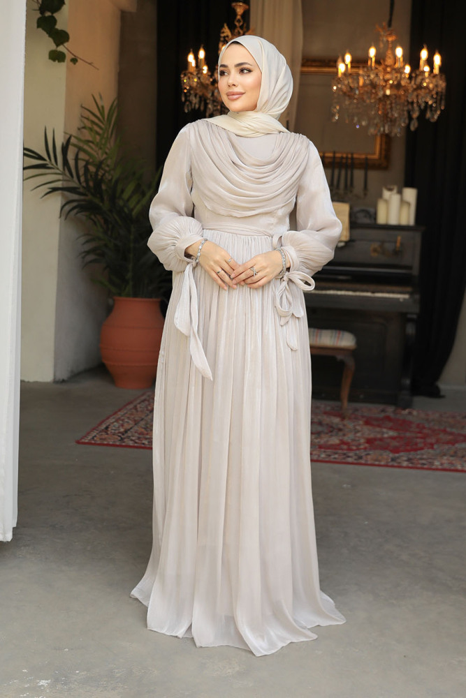 Beige Modest Prom Dress 44591BEJ - 4