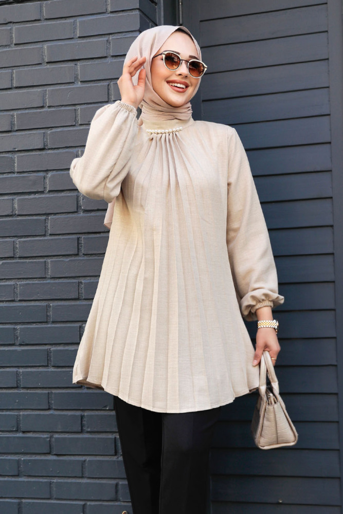 Beige Modest Top 41391BEJ - 3
