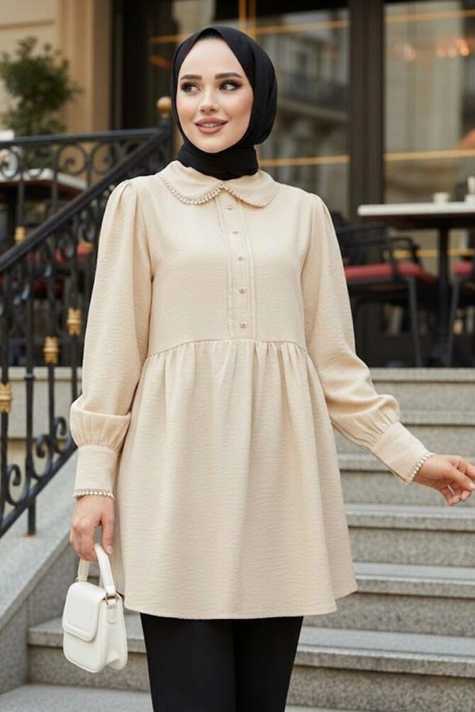 Beige Modest Tunic 40691BEJ - 1