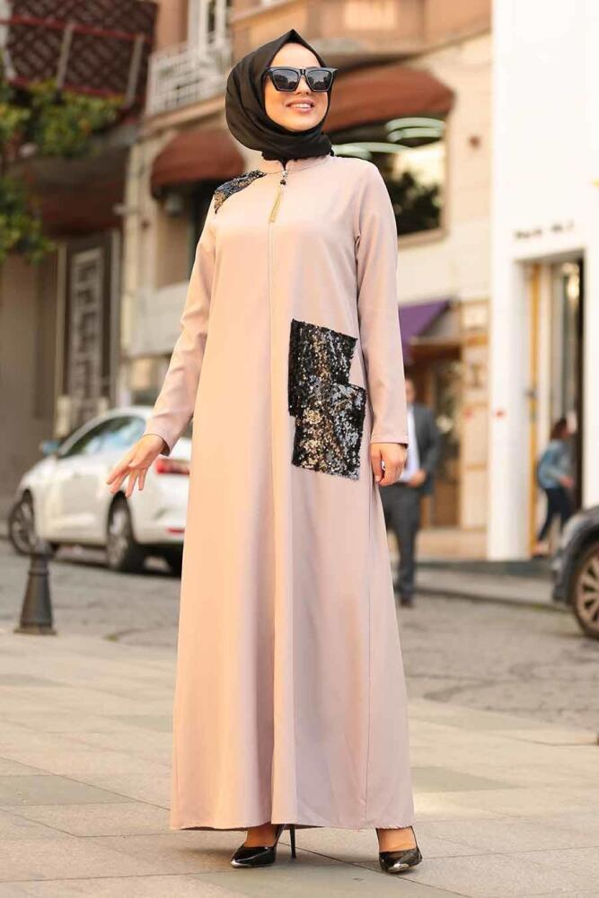 Beige - Nayla Collection - Abaya Turque - 5015BEJ - 1