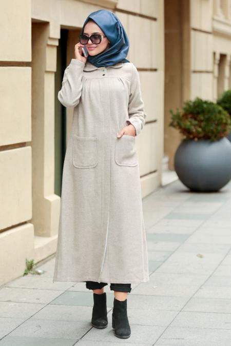 Beige-Nayla Collection - Manteau Hijab 2445BEJ - 1