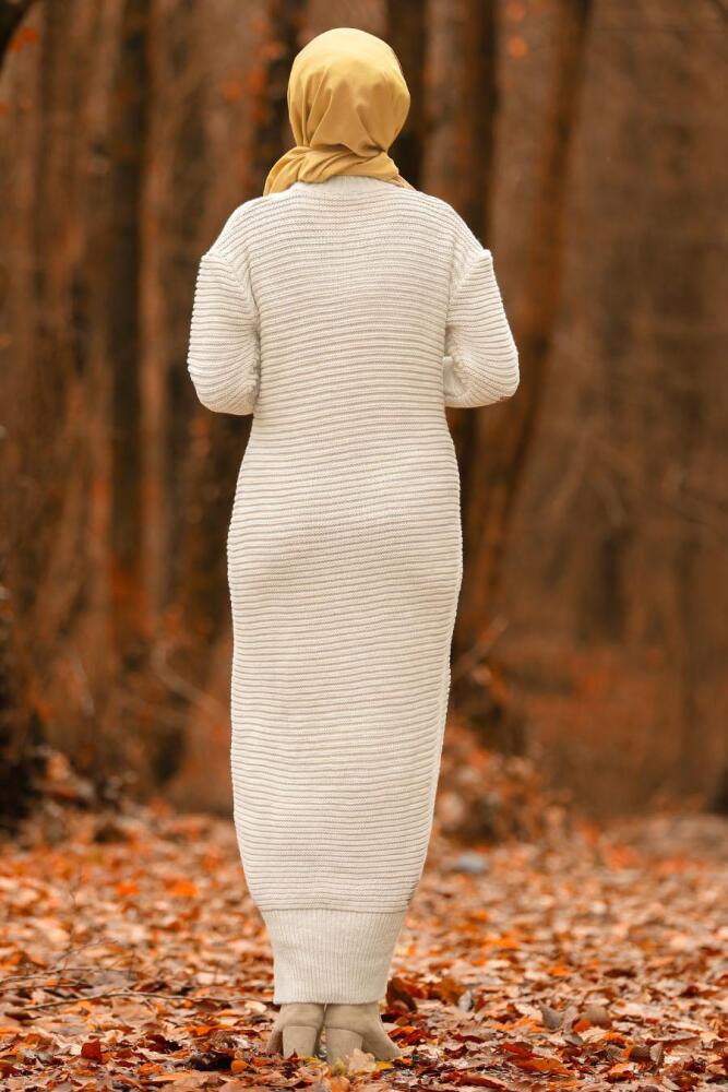 Beige - Nayla Collection - Robe En Tricot Hijab 2111BEJ - 3