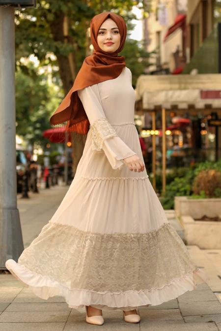 Beige - Nayla Collection - Robe Hijab 100415BEJ - 1