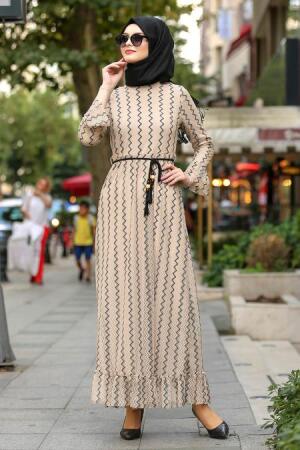 Beige - Nayla Collection - Robe Hijab 100430BEJ - Thumbnail