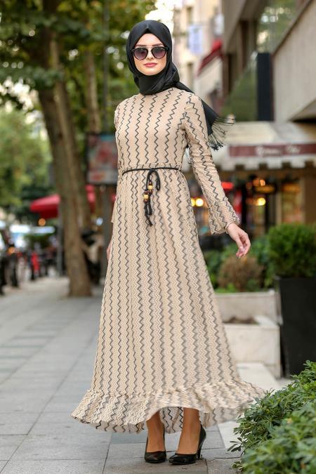 Beige - Nayla Collection - Robe Hijab 100430BEJ - 2