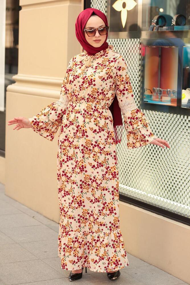 Beige- Nayla Collection - Robe Hijab 1253BEJ - 1
