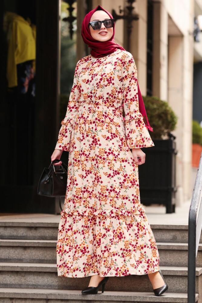 Beige- Nayla Collection - Robe Hijab 1254BEJ - 1