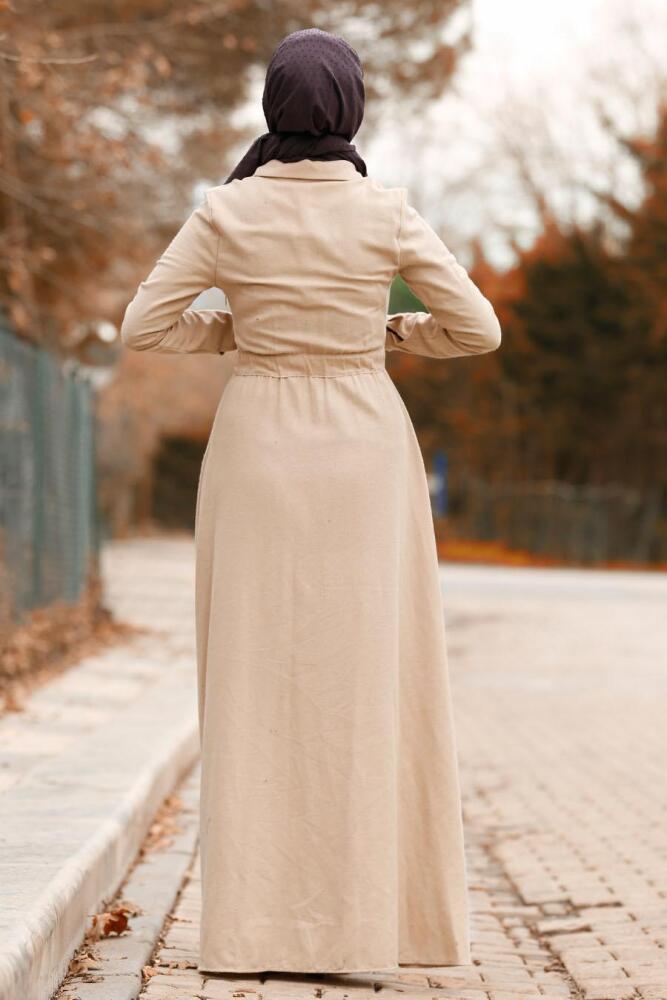 Beige - Nayla Collection - Robe quotidienne Hijab 8347BEJ - 2