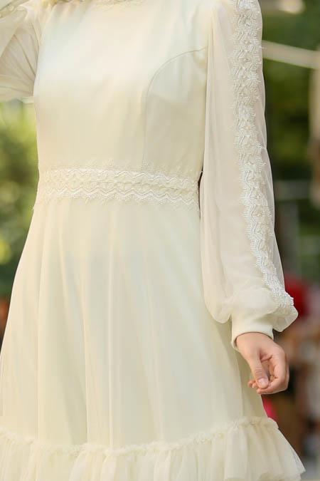 Beige - Nayla Collection Robe Hijab 3708BEJ - 3