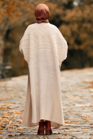 Beige - Nayla Collection - Tricot Poncho Hijab 15598BEJ - Thumbnail
