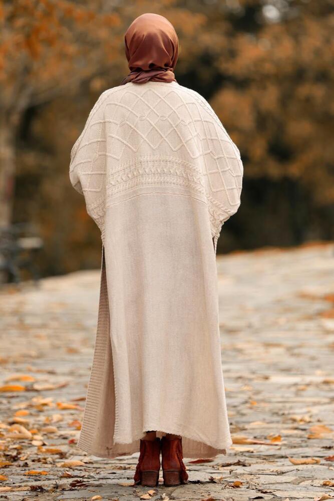 Beige - Nayla Collection - Tricot Poncho Hijab 15598BEJ - 3