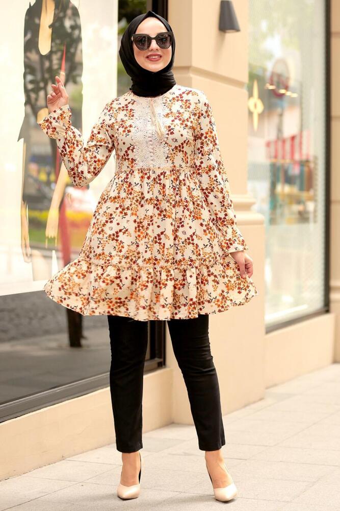 Beige - Nayla Collection - Tunique Hijab - 3451BEJ - 2