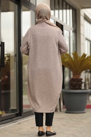 Beige - Neva Style - Cardigen En Tricot Hijab - 12054BEJ - Thumbnail