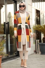 Beige - Neva Style - Cardigen En Tricot Hijab - 20081BEJ - Thumbnail