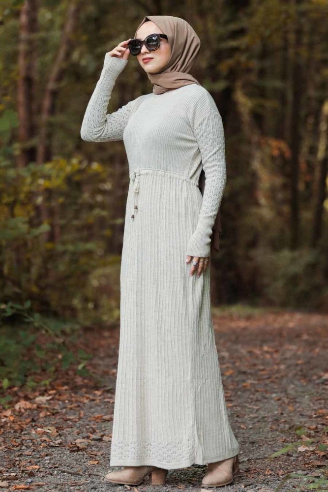 Beige -Neva Style - Robe En Tricot Hijab - 10176BEJ - 1