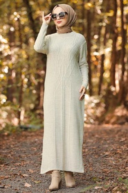 Beige -Neva Style - Robe En Tricot Hijab - 1048BEJ - Thumbnail