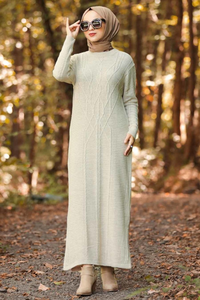 Beige -Neva Style - Robe En Tricot Hijab - 1048BEJ - 1