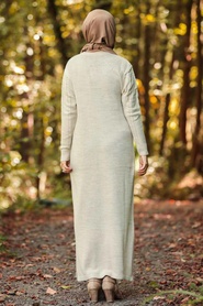 Beige -Neva Style - Robe En Tricot Hijab - 1048BEJ - Thumbnail