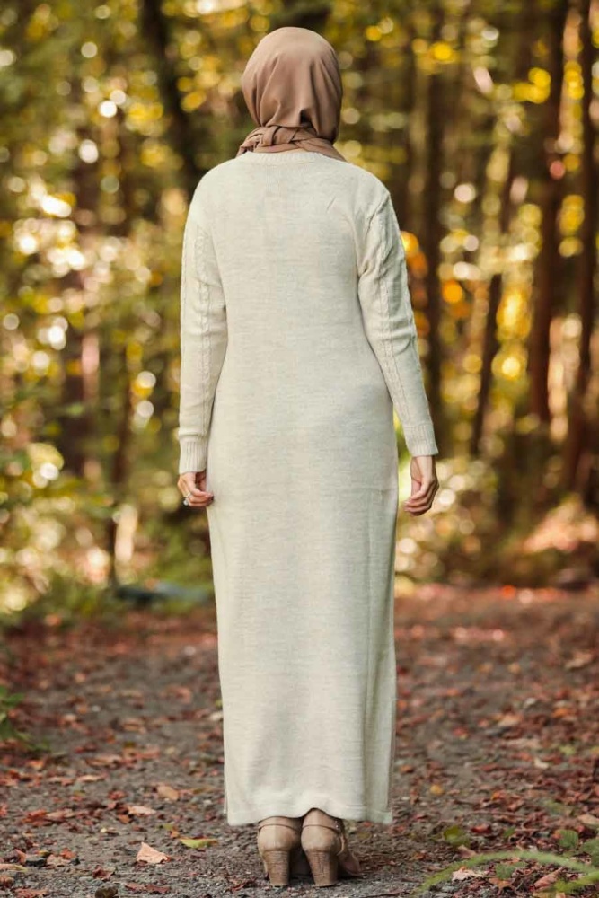 Beige -Neva Style - Robe En Tricot Hijab - 1048BEJ - 2