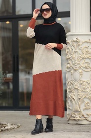 Beige - Neva Style - Robe En Tricot Hijab - 1171BEJ - Thumbnail