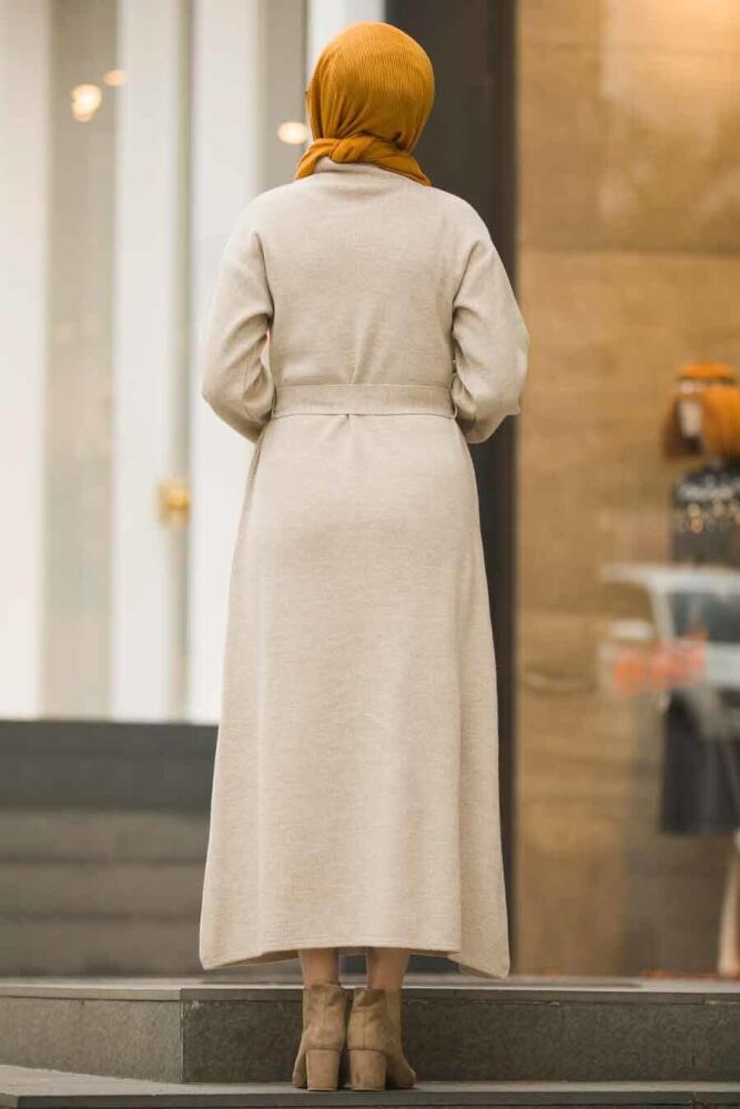 Beige - Neva Style - Robe En Tricot Hijab - 15628BEJ - 3