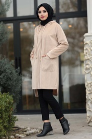 Beige - Neva Style - Robe En Velours Tunique - 12044BEJ - Thumbnail