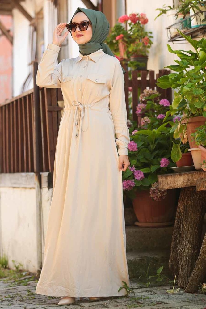 Beige - Neva Style - Robe Hijab - 2973BEJ - 1
