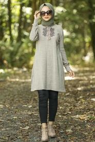 Beige - Neva Style - Tunique en tricot hijab - 14533BEJ - Thumbnail