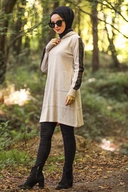 Beige - Neva Style - Tunique En Tricot Hijab - 14603BEJ - Thumbnail