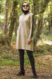 Beige - Neva Style - Tunique En Tricot Hijab - 14603BEJ - Thumbnail