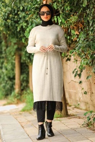 Beige - Neva Style - Tunique en tricot hijab - 2092BEJ - Thumbnail
