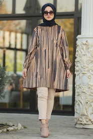 Beige - Neva Style - Tunique En Velours Hijab - 1725BEJ - Thumbnail